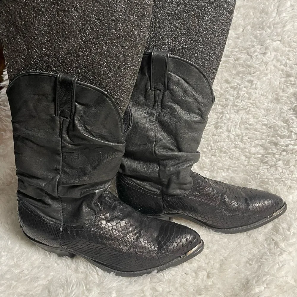 Code West men’s cowboy Boots leather Black & snake skin print Size9.5